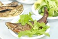 Smoked trout with green salad Royalty Free Stock Photo