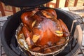 Smoked turkey cooked over kamado grill