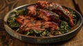 Smoked Turkey Mustard Greens. smoked turkey necks, AI generated