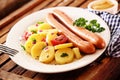 Smoked Wiener sausages and potato Royalty Free Stock Photo