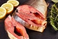 Smoked wild salmon cut in steaks, macro Royalty Free Stock Photo