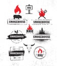 Smokehouse Barbecue Meat On Fire Menu Artisanal Vector Design Element. Outdoor Meal Creative Rough Sign Royalty Free Stock Photo