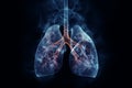 Smoker\'s smoky lungs isolated on dark background, 3D medical concept