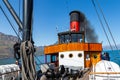 The smokestack or funnel of the TSS Earnslaw Steamship on lake Wakatipu Queensland New Zealand.