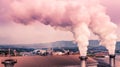 Smokestack pipe factory pollution in the city, Fuel Power Plant Smokestacks Emit Carbon Dioxide Pollution Royalty Free Stock Photo
