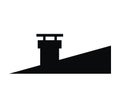 Smokestack on rooftop, black conceptual vector icon
