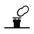 Smokestack on rooftop, black and white conceptual vector icon
