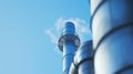 A smokestack towers over the production facility equipped with advanced air pollution control systems that adhere to Royalty Free Stock Photo