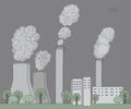 Smokestack on white background. Illustration of air pollution caused by fume from factory and plant pipe, tube, trunk