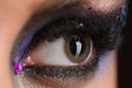 Smokey eye with colorful crystals. Close up