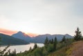 Smokey Sunset over Lower Two Medicine Lake in Glacier National Park in Montana USA durng the 2017 fall fires Royalty Free Stock Photo