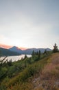 Smokey Sunset over Lower Two Medicine Lake in Glacier National Park in Montana USA durng the 2017 fall fires Royalty Free Stock Photo