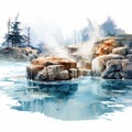 Smokey Watercolor Illustration Of A Serene Waterfall Landscape