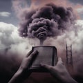 The smoking chimney of a coal-fired power plant, Dense smoke from a chemical plant. Generative AI