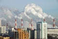 Smoking chimneys of the power plant. Moscow, Russia Royalty Free Stock Photo