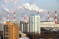 Smoking chimneys of the combined heat and power plant 20. Moscow, Russia Royalty Free Stock Photo