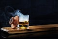 Smoking Cocktail with Chimney on Wood Board Royalty Free Stock Photo