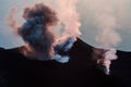 Smoking erupting volcano on Stromboli island, Sicily Royalty Free Stock Photo