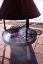 Smoking fire in outdoor campfire site