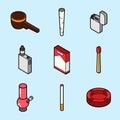 Smoking flat outline isometric set