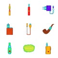 Smoking icons set, cartoon style Royalty Free Stock Photo