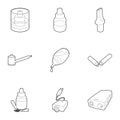 Smoking icons set, outline style