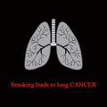 Smoking leads to lung cancer. Vector illustration on a black background