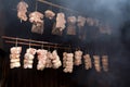 Smoking meat in the smokehouse