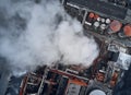 Smoking pipes of thermal power plant. Aerial view. Pipes of thermal power plant. heating of the city. Royalty Free Stock Photo