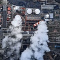 Smoking pipes of thermal power plant. Aerial view. Pipes of thermal power plant. heating of the city. Royalty Free Stock Photo