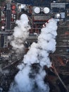 Smoking pipes of thermal power plant. Aerial view. Pipes of thermal power plant. heating of the city. Royalty Free Stock Photo