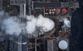 Smoking pipes of thermal power plant. Aerial view. Pipes of thermal power plant. heating of the city. Royalty Free Stock Photo