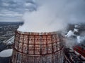 Smoking pipes of thermal power plant. Aerial view. Pipes of thermal power plant. heating of the city. Royalty Free Stock Photo