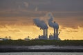 Smoking power plant in industrial port