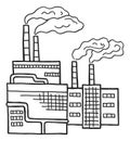 Smoking power plant. Industry building. Factory sketch