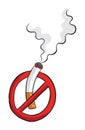 Smoking prohibition symbol and burning cigarette and smoke vector illustration