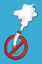 Smoking prohibition symbol and burning cigarette and smoke vector illustration Royalty Free Stock Photo