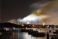 Smoke over Sydney harbor bridge at night
