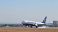 Smoking Tyres On Ryanair Passenger Plane Aircraft Landing Alicante airport Royalty Free Stock Photo