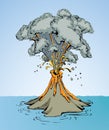 A smoking volcano eruption. Vector drawing