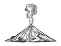 smoking volcano line art sketch vector Royalty Free Stock Photo