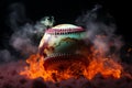 Smoky allure Colorful baseball ball captures attention against a mysterious backdrop