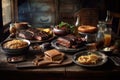 Smoky barbecue in a rustic farmhouse kitchen. AI generated