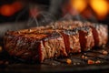 Smoky BBQ, veal steak, grilled meat, barbecue delight, sizzling flavor