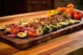 smoky cedar plank with sizzling grilled veggies