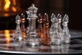smoky and clear glass chess pieces on a board Royalty Free Stock Photo