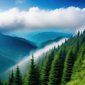 Smoky cloudy mountains trees Generate