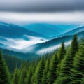 Smoky cloudy mountains trees Generate