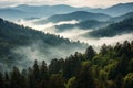 Smoky cloudy mountains trees natural. Generate AI