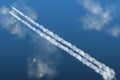 Smoky effect after flight airliner or aircraft.Realistic vector isolated set.